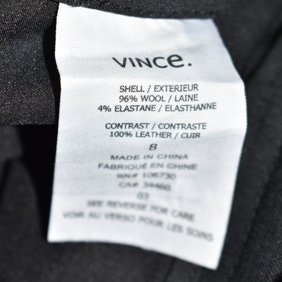 new $400 Vince 'Strapping' Leather Trim Trousers pant black tailored 8 - Picture 9 of 9